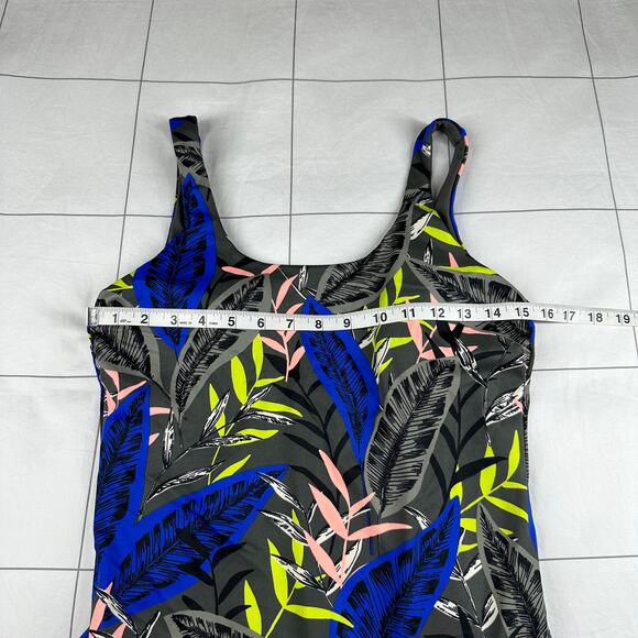 Athleta Swimsuit Women Medium Gray Midnight Palm Scoop One Piece Resort Tropical - Picture 10 of 13